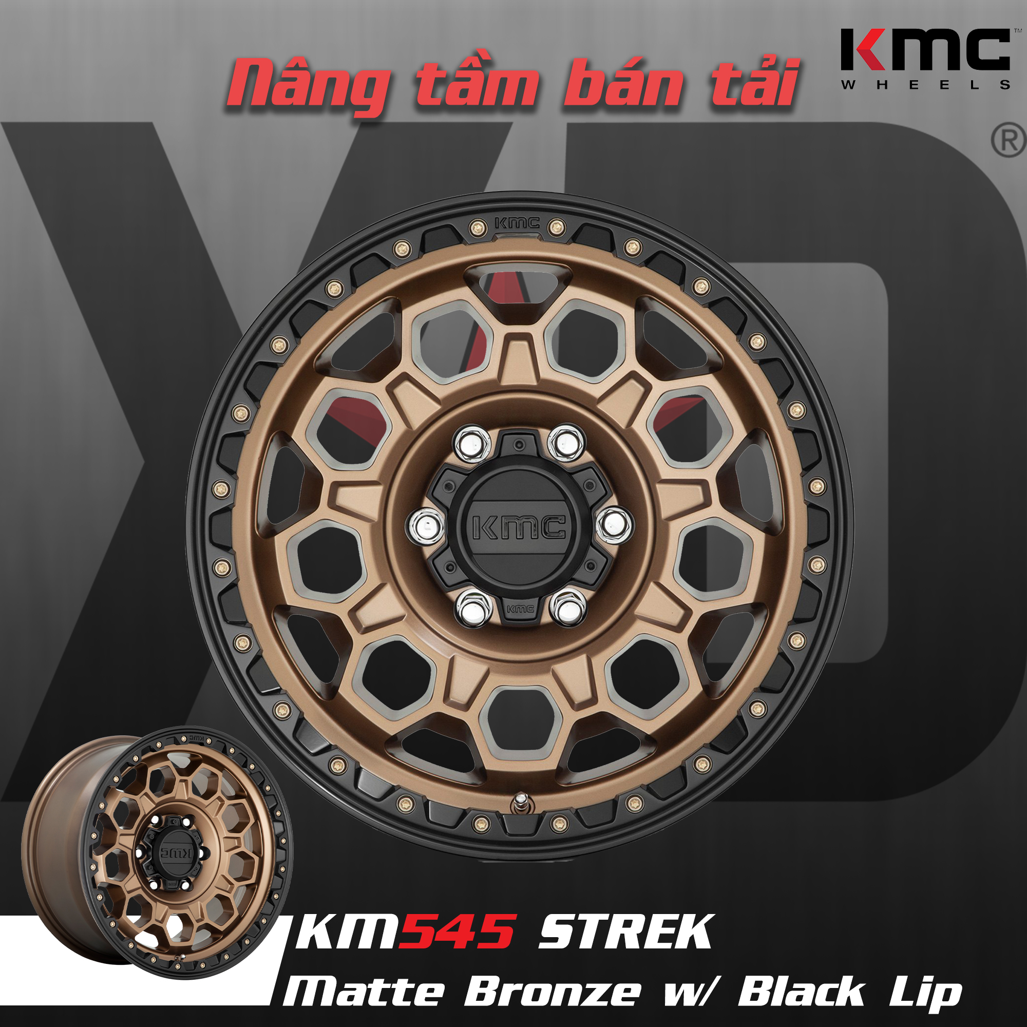 Mâm KMC KM545 Trek Matte Bronze 17 inch - Vàng Đồng Vành Đen