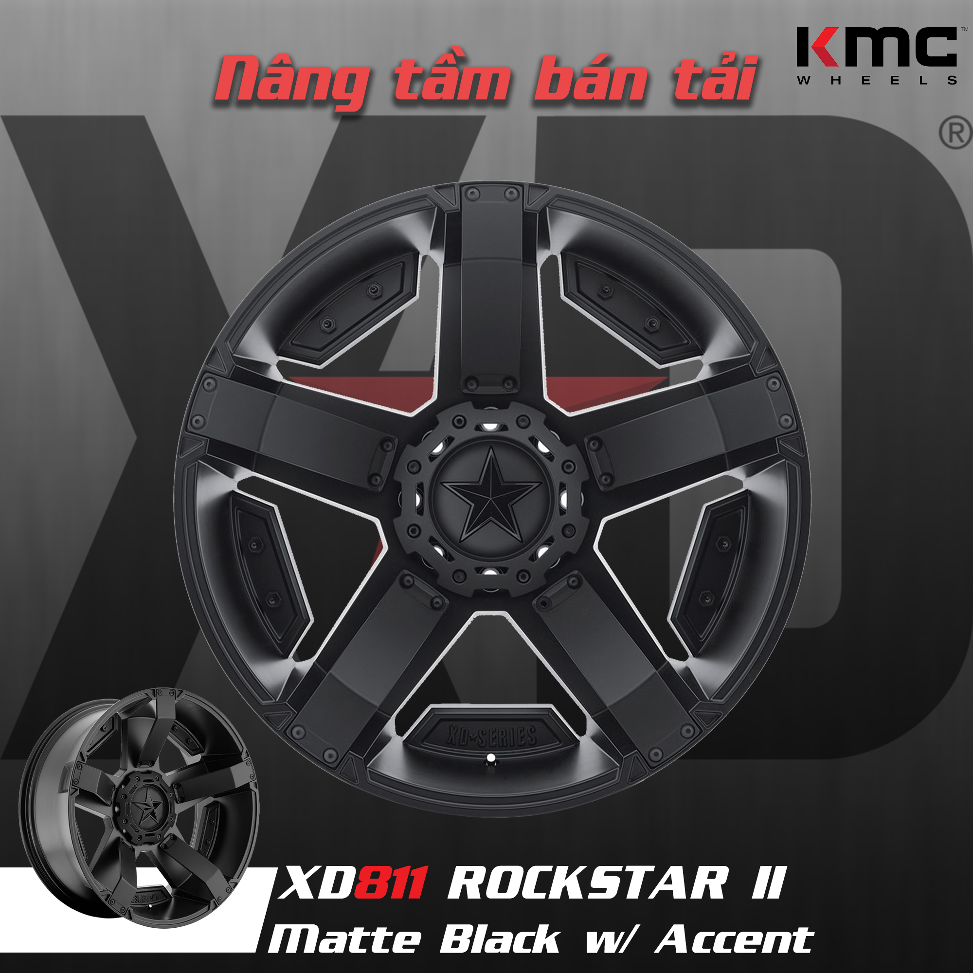 Mâm XD811 Rockstar II 17 inch - Đen Mờ