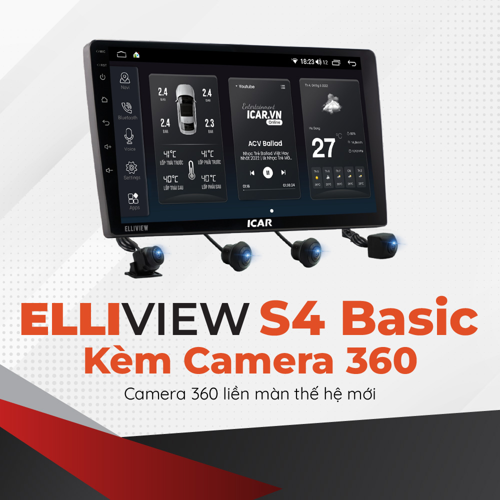 Màn Hình Elliview S4 Basic | DVD Android ICAR Liền Camera 360