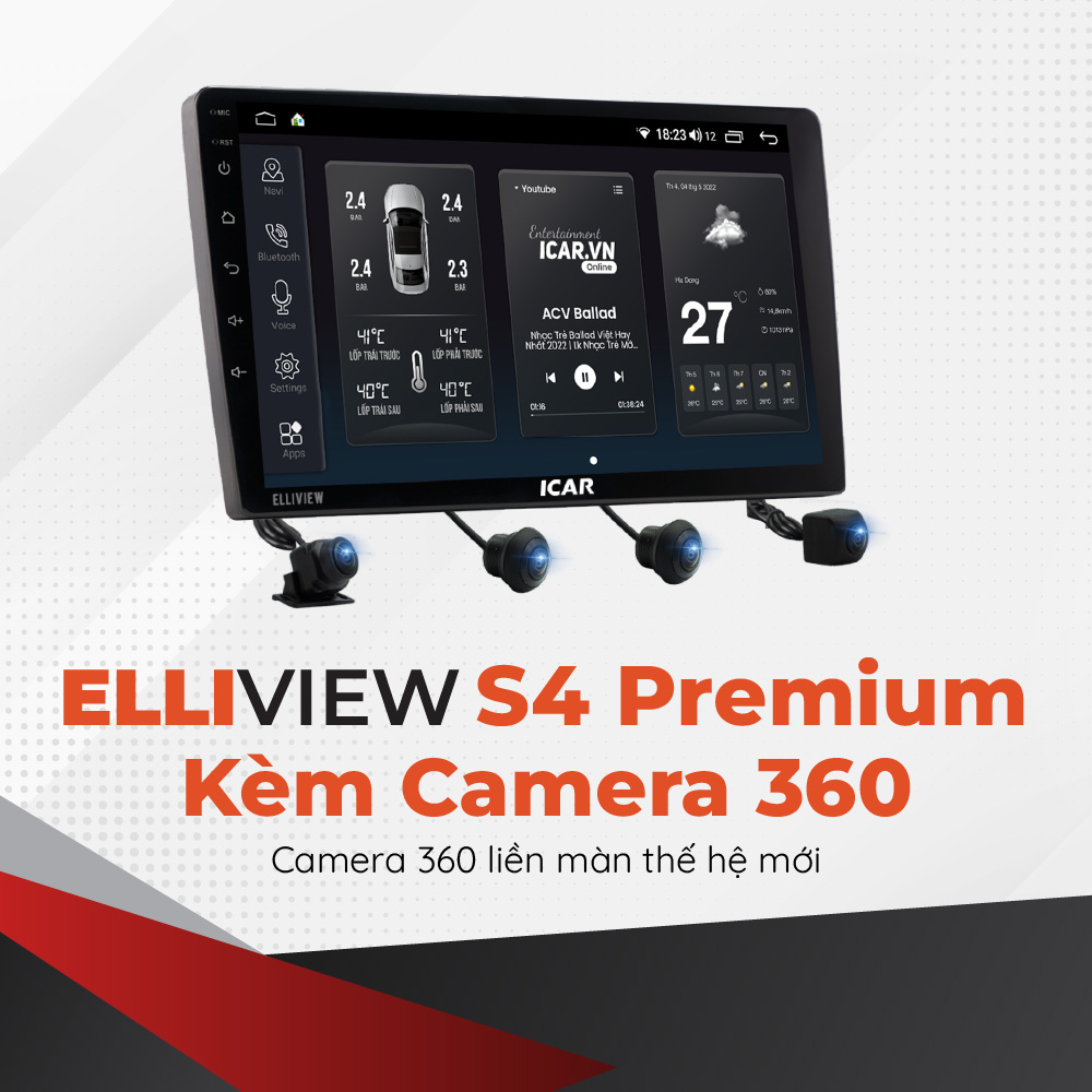 Màn Android Elliview S4 Premium [6GB/128GB+CAM360 +Carplay]