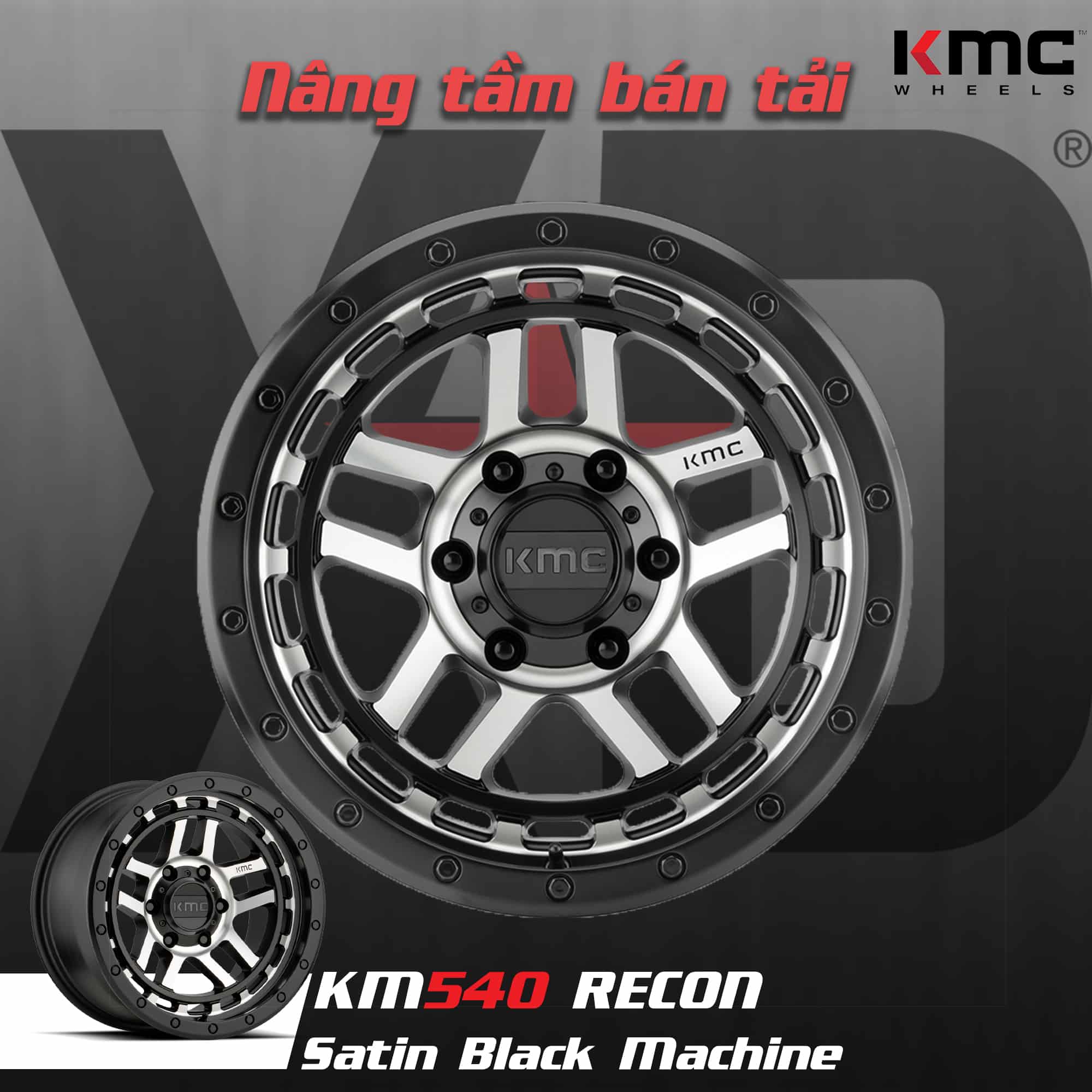Mâm KMC KM540 Recon Satin Black Machined - Xám Đen