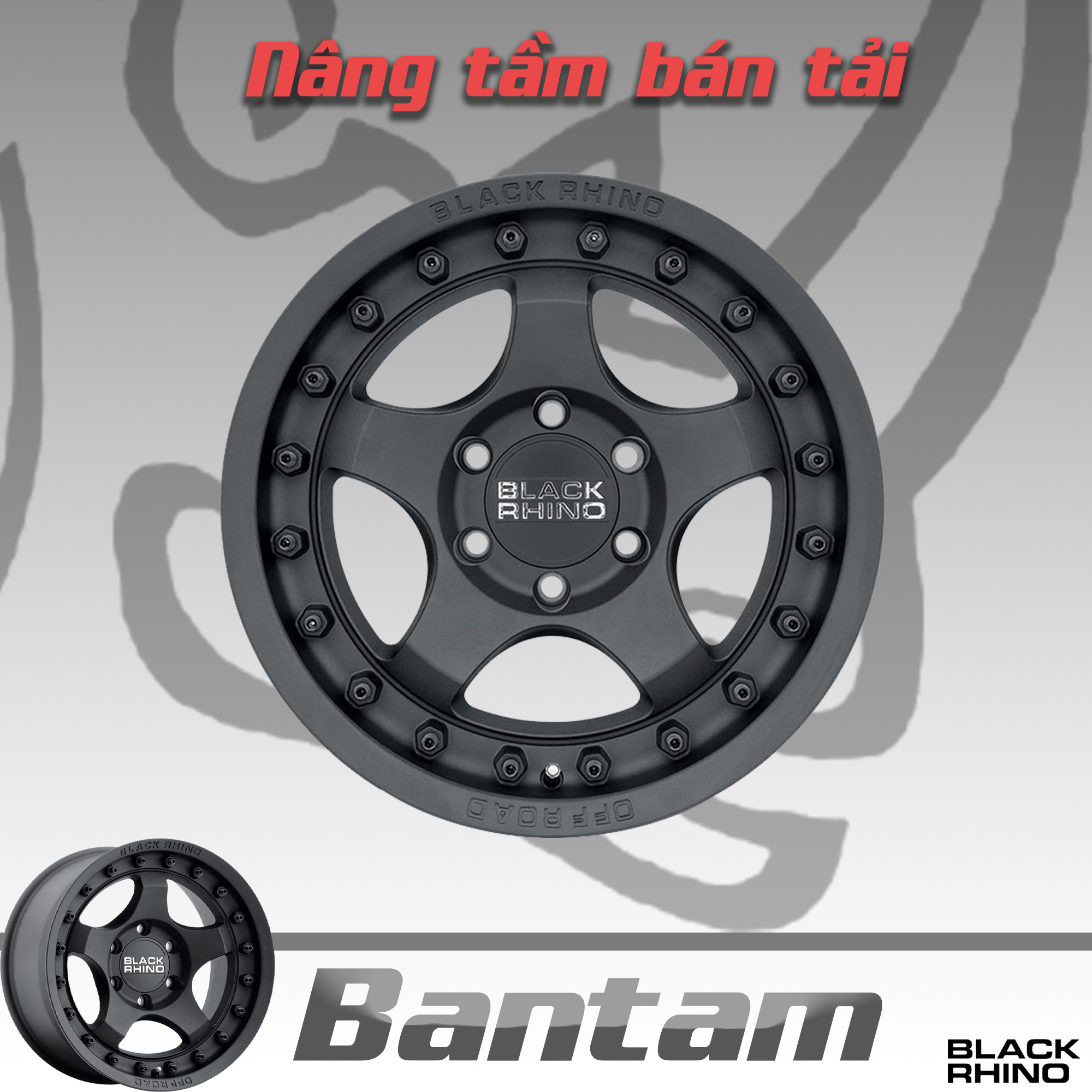 Mâm Black Rhino Bantam Textured Black 17 inch