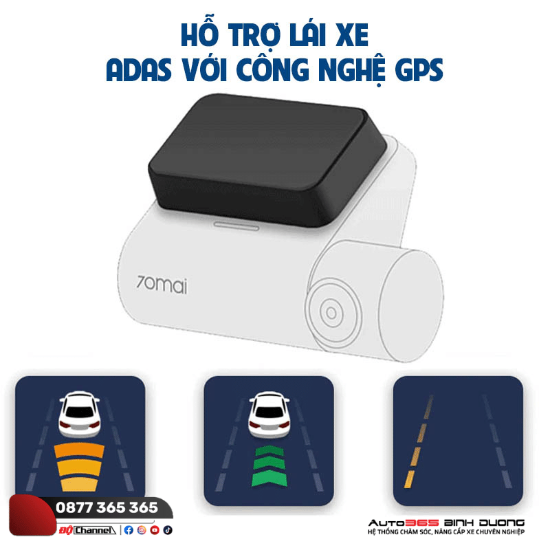 Camera 70mai A500S hỗ trợ lái xe ADAS với GPS