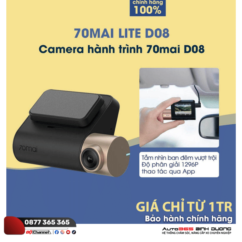Camera Hành Trình 70Mai Lite D08 - Auto365 Bình Dương Giá camera 70mai lite D08 chỉ từ 1tr - phiên bản quốc tế.