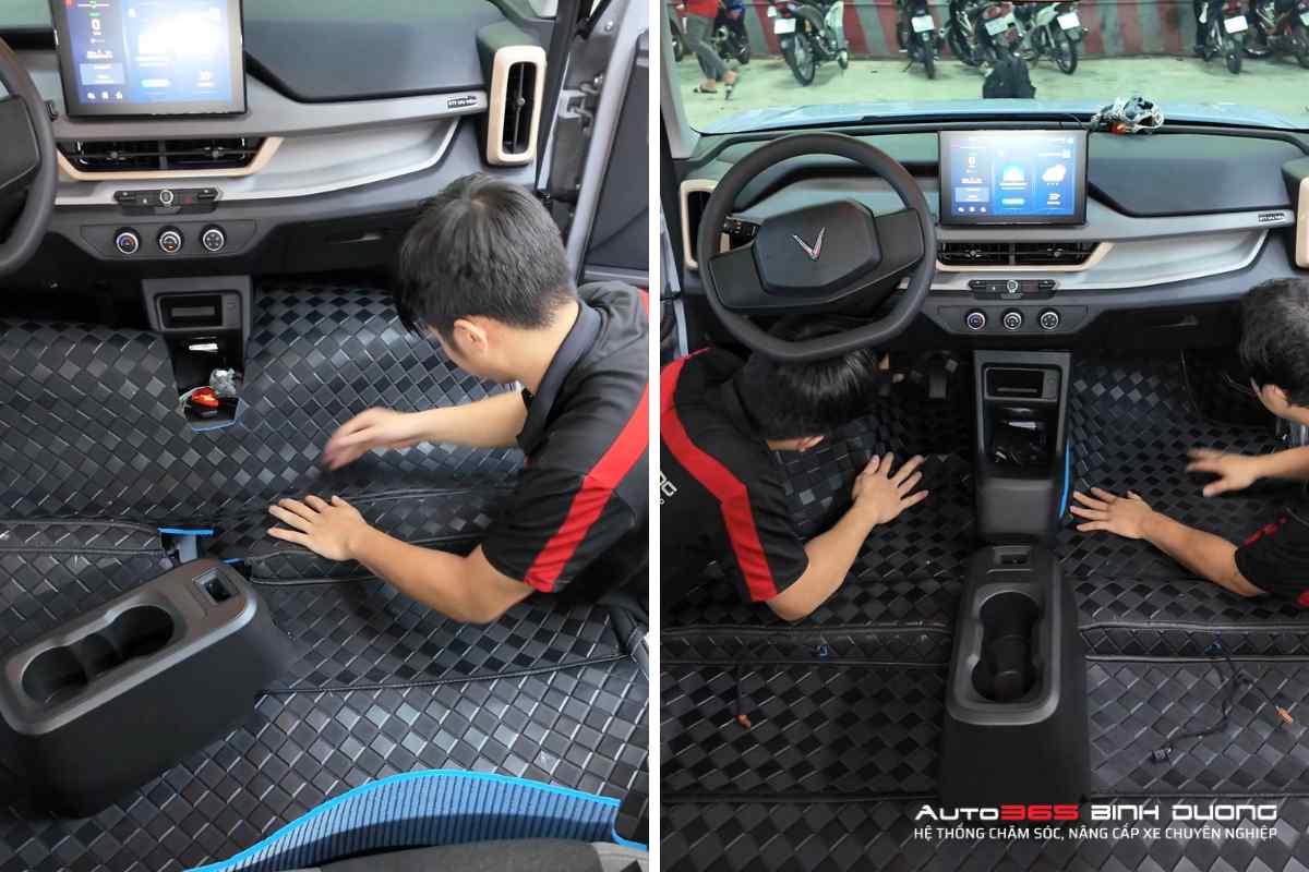 Khám Phá Quy Trình Bọc Thảm Lót Sàn Vinfast Vf3 Chi Tiết Nhất - Auto365 Bình Dương Thảm lót sàn Vinfast VF3 được bọc ôm trọn phần sàn, đảm bảo đẹp mắt và bền chắc