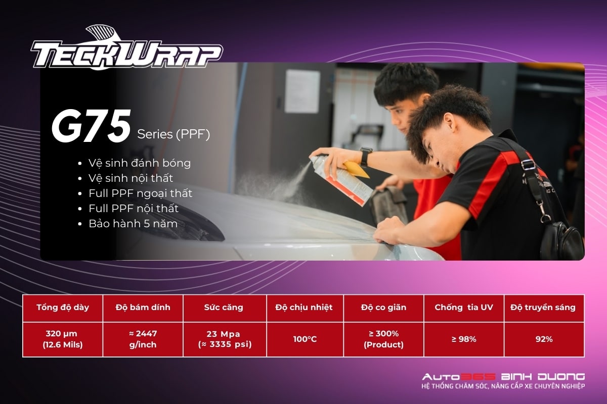 Bảng Giá Dán Ppf Ô Tô Ở Thuận An Mới Nhất Của Teckwrap - Auto365 Bình Dương Thông số kỹ thuật Gói PPF Teckwrap G75