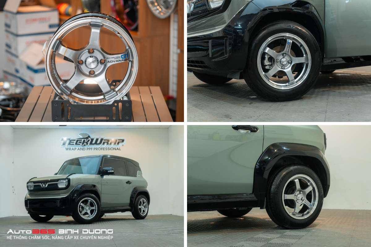 Bộ mâm ADVAN Racing với màu bạch kim giúp VF3 trở nên vừa sang trọng, vừa đầy cá tính