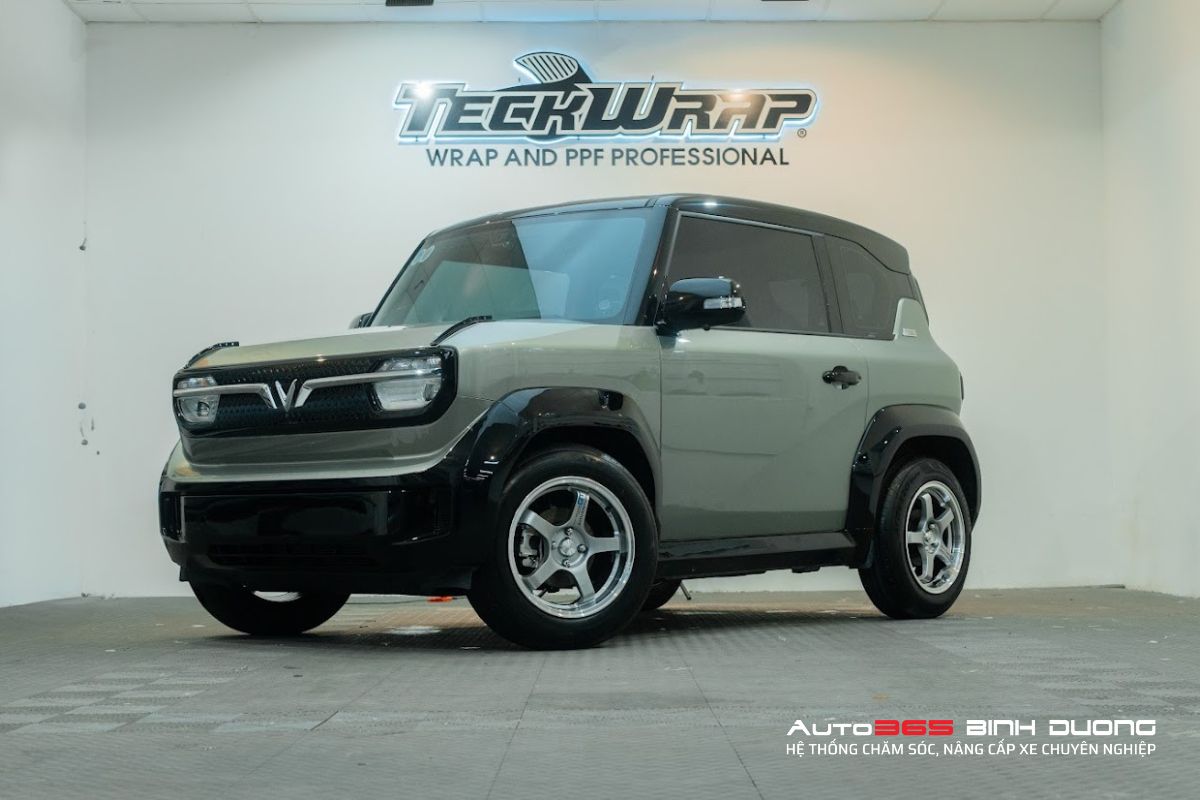 Hình ảnh hoàn thiện bản độ xe điện Vinfast VF3 xanh rêu