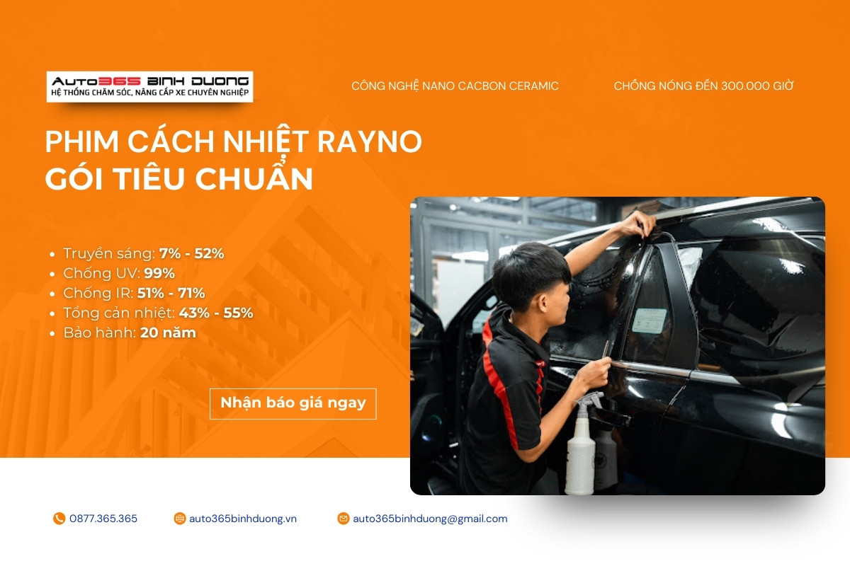 Báo Giá Top 5 Gói Phim Cách Nhiệt Rayno Hot Nhất - Auto365 Bình Dương Thông số kỹ thuật phim cách nhiệt Rayno Gói Tiêu chuẩn.