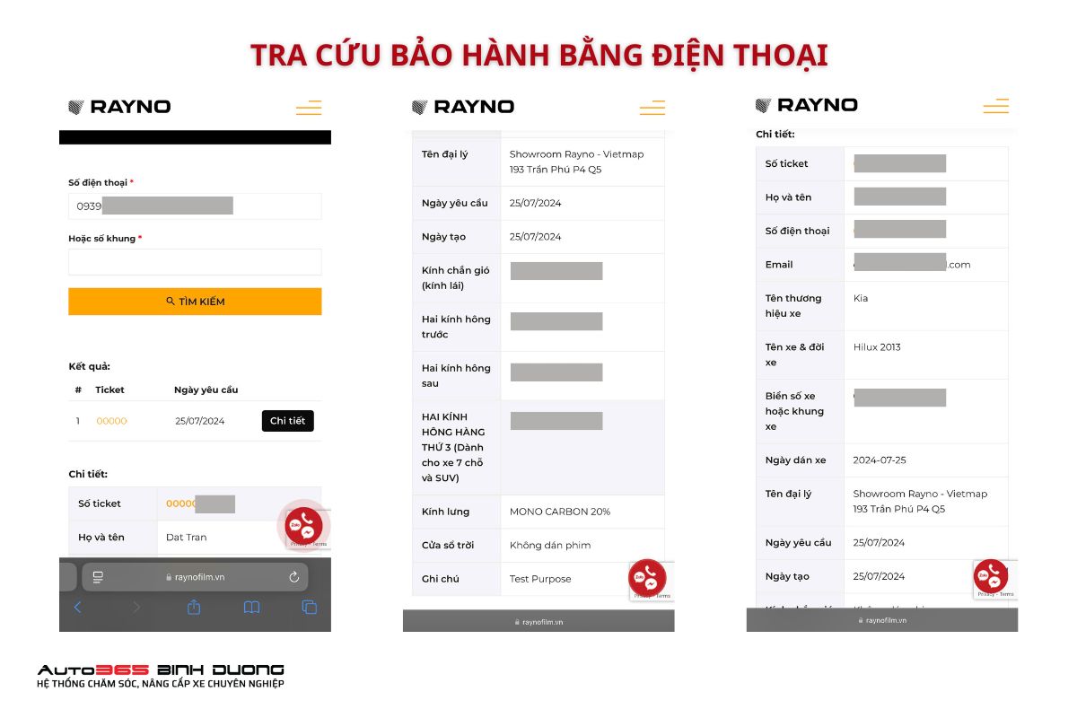 Báo Giá Top 5 Gói Phim Cách Nhiệt Rayno Hot Nhất - Auto365 Bình Dương Hướng dẫn tra cứu bảo hành điện tử phim cách nhiệt Rayno trên điện thoại