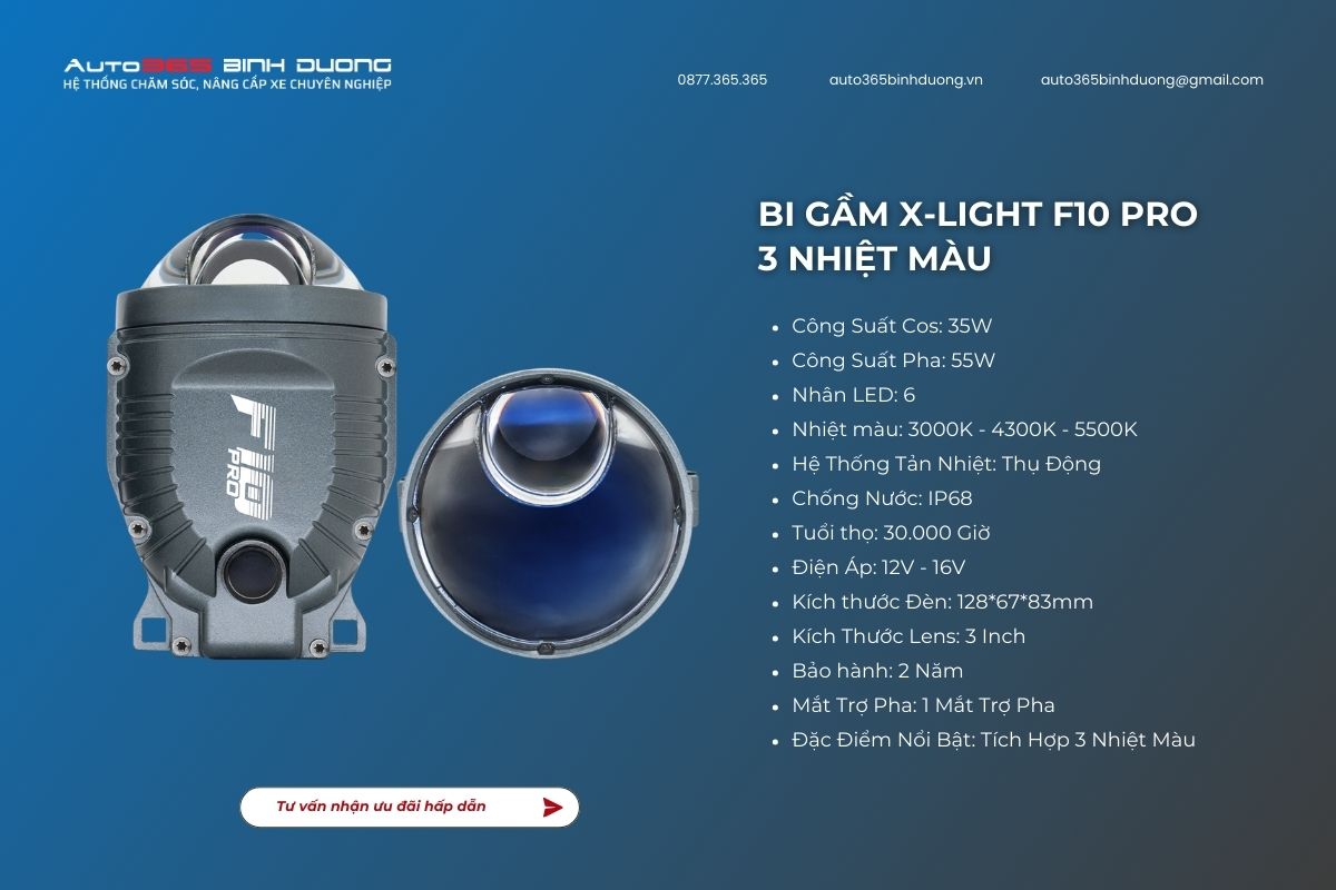 Top 5 Bi Gầm Ô Tô Bình Dương Siêu Hot Cho Anh Em Độ Xe - Auto365 Bình Dương Thông số kỹ thuật Bi Gầm X-Light F10 Pro 3 Nhiệt Màu