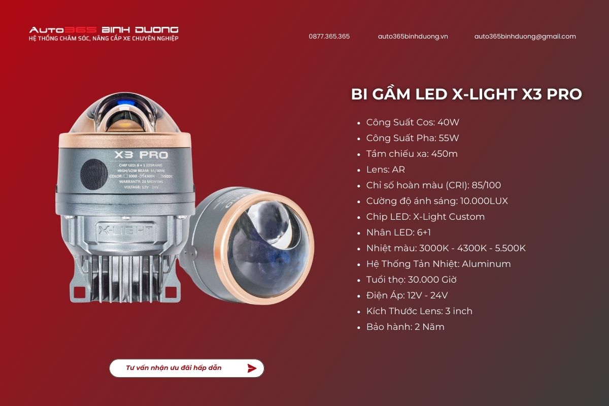 Top 5 Bi Gầm Ô Tô Bình Dương Siêu Hot Cho Anh Em Độ Xe - Auto365 Bình Dương Thông số kỹ thuật Bi Gầm Led X-LIGHT X3 Pro