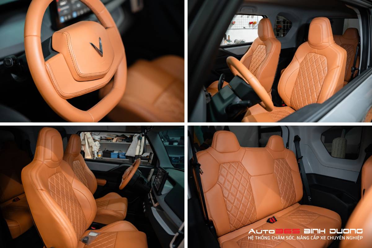 Tổng Hợp 99+ Mẫu Thiết Kế Bọc Da Nội Thất Vf3 Đẹp Hot 2025 - Auto365 Bình Dương Mẫu bọc da nội thất VF3 Bình Dương màu da cam sang trọng, đẳng cấp