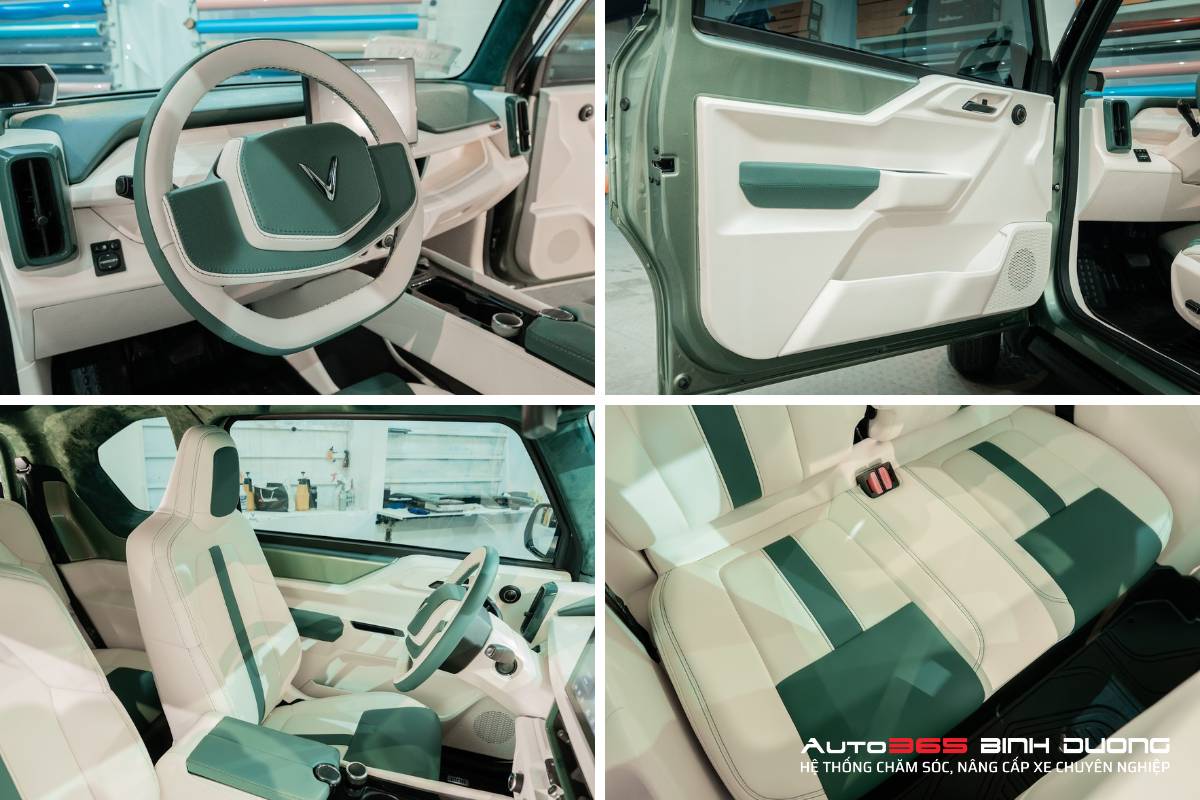Tổng Hợp 99+ Mẫu Thiết Kế Bọc Da Nội Thất Vf3 Đẹp Hot 2025 - Auto365 Bình Dương Mẫu nội thất da VF3 xanh lá kết hợp màu trắng ngà vừa sang trọng vừa cá tính