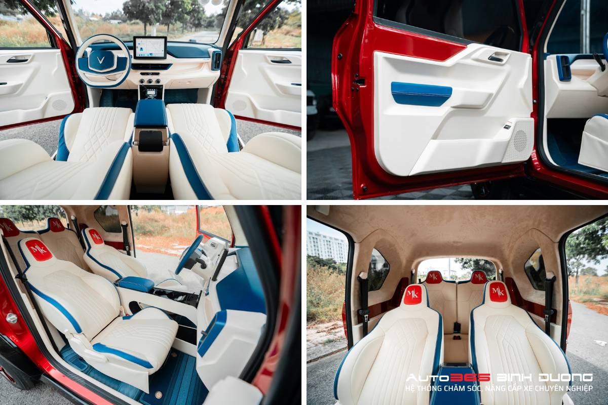 Tổng Hợp 99+ Mẫu Thiết Kế Bọc Da Nội Thất Vf3 Đẹp Hot 2025 - Auto365 Bình Dương Mẫu nội thất da VF3 xanh da trời phối trắng, đỏ thuê tên tinh tế, sang trọng