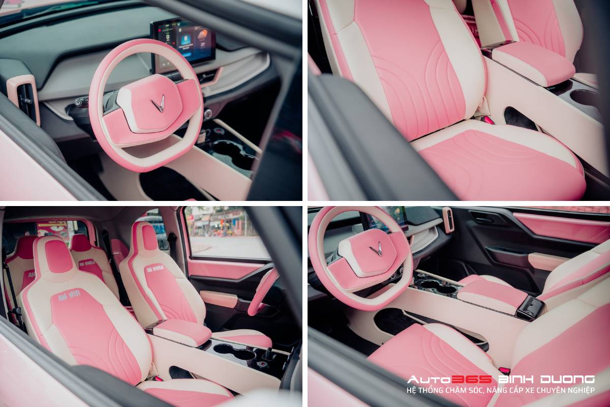 Tổng Hợp 99+ Mẫu Thiết Kế Bọc Da Nội Thất Vf3 Đẹp Hot 2025 - Auto365 Bình Dương Bọc da nội thất VF3 hồng dễ thương, thêu tên trên ghế