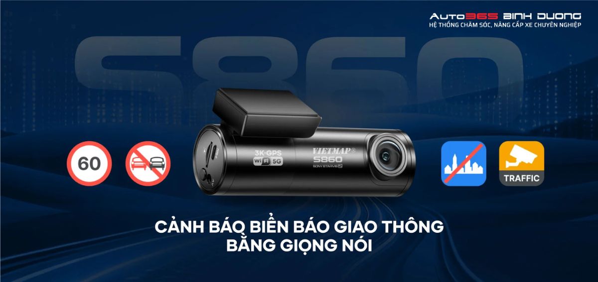 Camera hành trình Vietmap S860 cảnh báo giao thông bằng giọng nói chính xác và an toàn