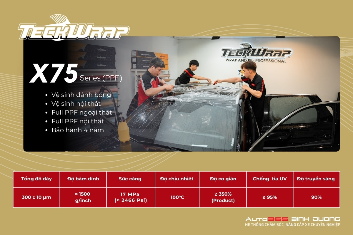 Bảng Giá Dán Ppf Ô Tô Bàu Bàng Trọn Gói Mới Nhất - Auto365 Bình Dương Thông số kỹ thuật Gói PPF TeckWrap X75