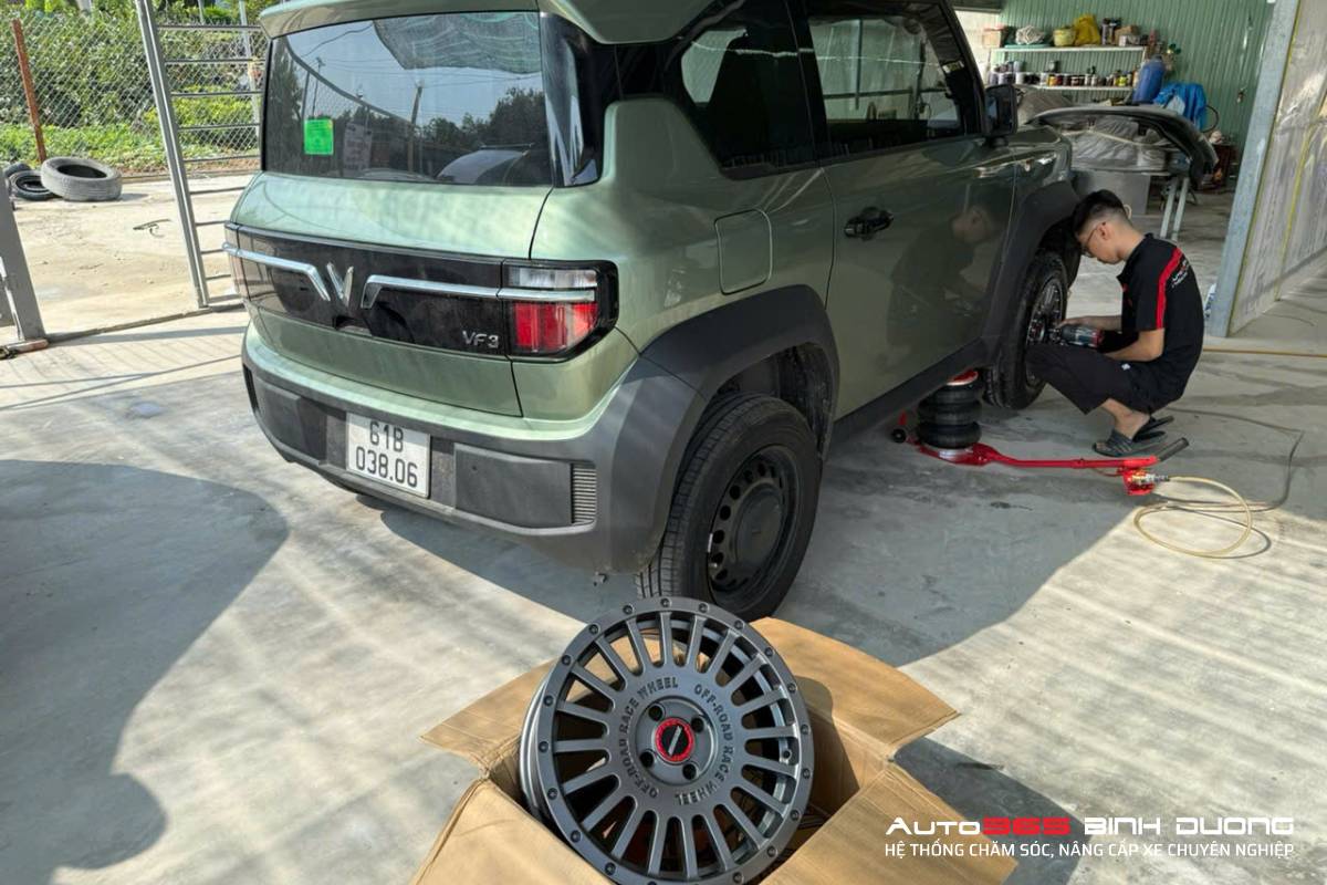 Bản Độ Mâm Vf3 Bàu Bàng - Satin Gunmetal 16 Inch Thể Thao - Auto365 Bình Dương Anh khách quyết định độ mâm VF3 Bàu Bàng mẫu Satin Gunmetal độc đáo