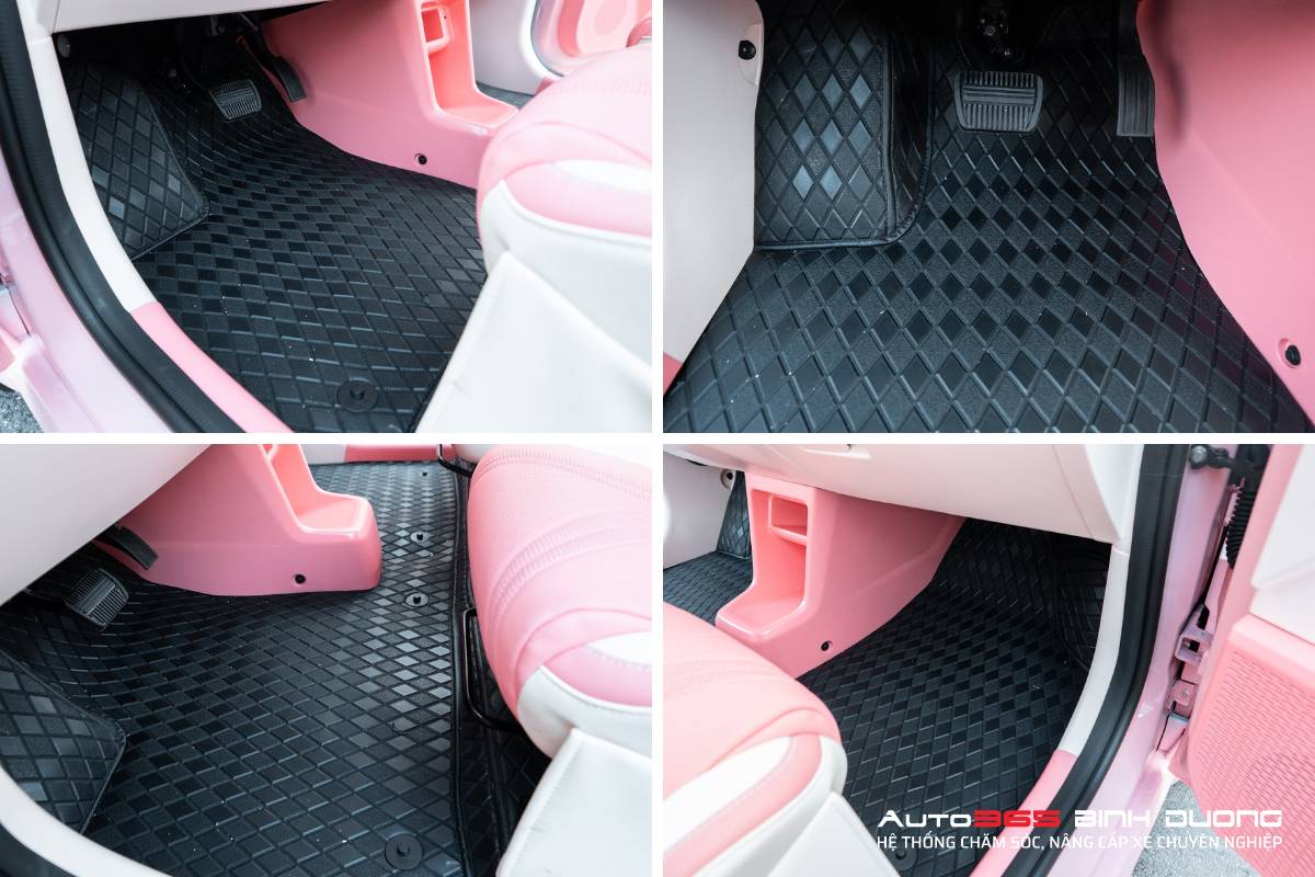 Độ Vf3 Full Hồng Hạc Cho Chị Khách Sành Điệu Ở Bình Dương - Auto365 Bình Dương Bọc thảm lót sàn cao cấp, tăng thẩm mỹ và vệ sinh cho cabin VF3