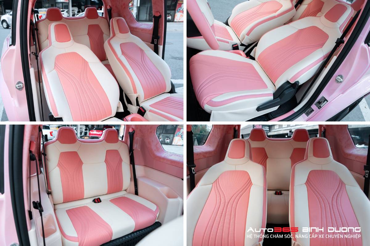 Độ Vf3 Full Hồng Hạc Cho Chị Khách Sành Điệu Ở Bình Dương - Auto365 Bình Dương Bọc ghế da VF3 màu hồng hạc flamingo thời thượng