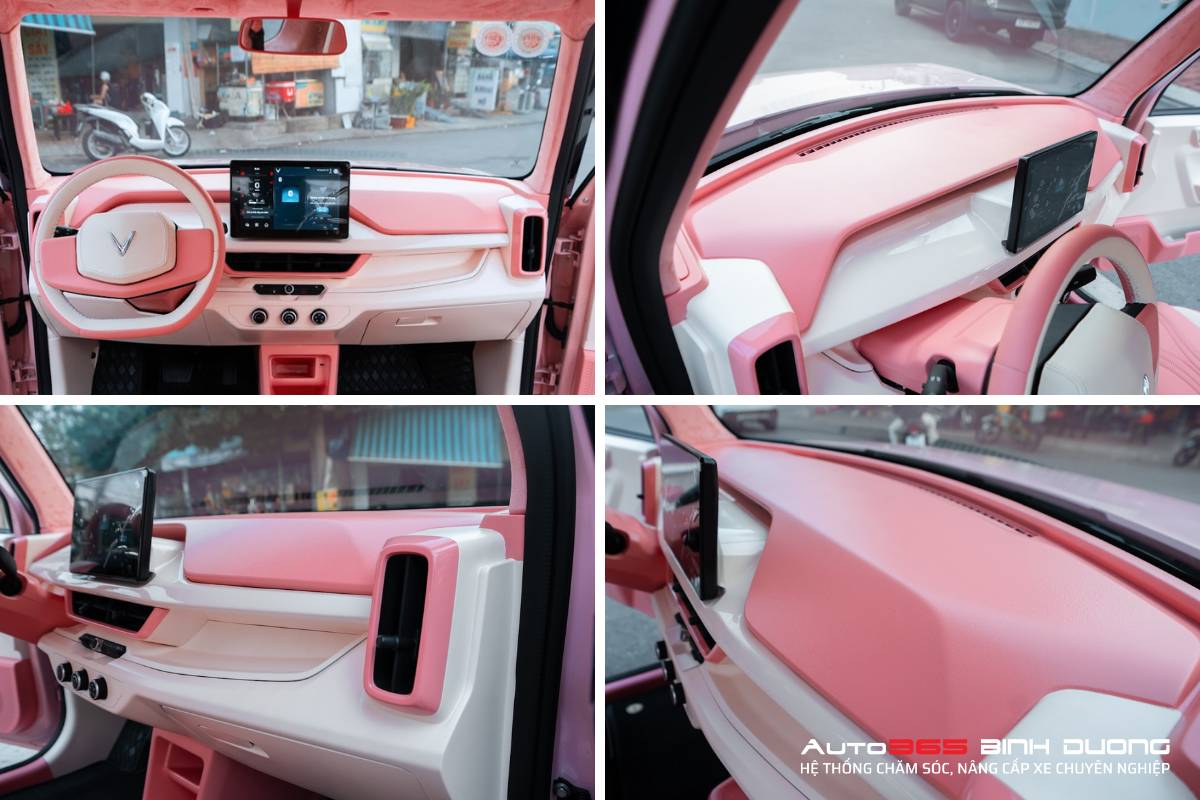 Độ Vf3 Full Hồng Hạc Cho Chị Khách Sành Điệu Ở Bình Dương - Auto365 Bình Dương Bọc da phần taplo full hồng trẻ trung