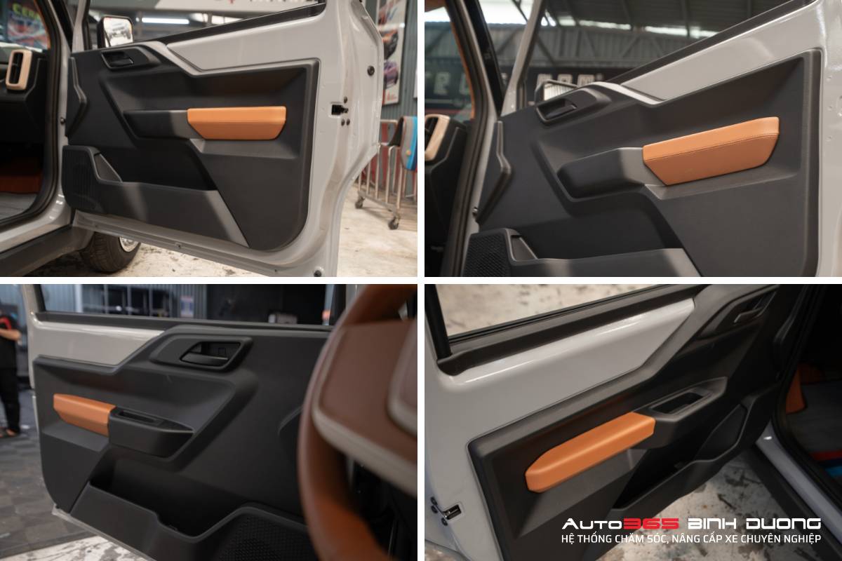 Anh Khách Độ Đổi Màu Nội Thất Vf3 Nâu Kem Tặng &Quot;Chị Nhà&Quot; - Auto365 Bình Dương Bọc da tapi cửa cho xe ô tô VF3 tinh tế và sang trọng màu nâu kem