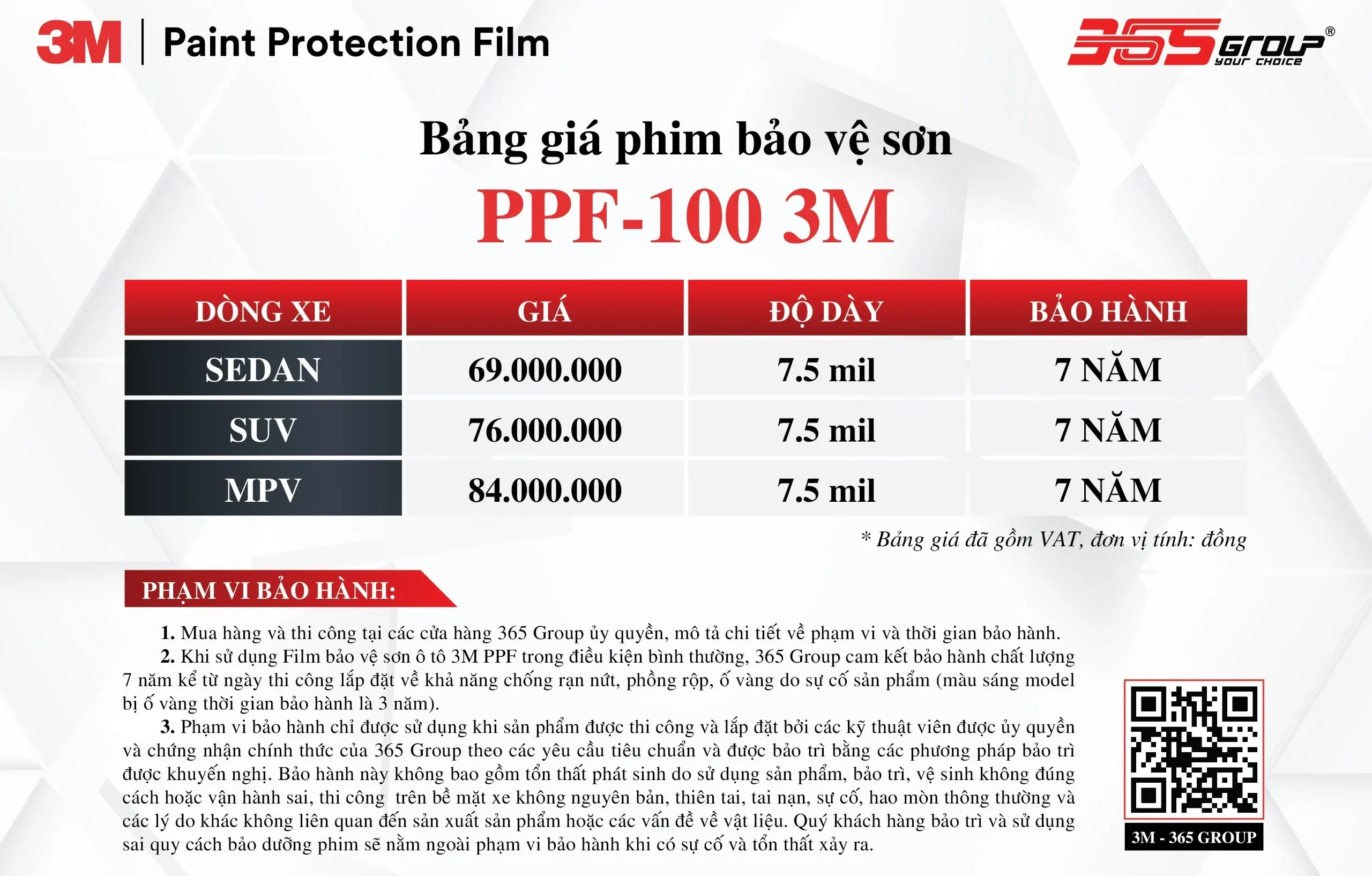 Phim Ppf 3M 100 Gloss Series - Auto365 Bình Dương Bảng giá Phim PPF 3M 100 Gloss Series