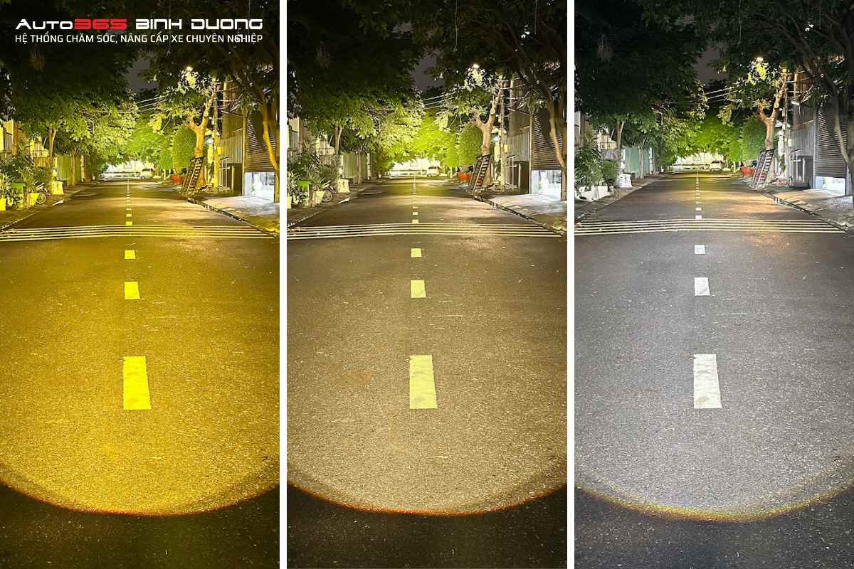 Nâng Cấp Ánh Sáng Toyota Vios Với Bi Gầm X-Light F10 2.0 - Auto365 Bình Dương Hình ảnh test ánh sáng PHA bi gầm X-Light F10 2.0 2024 ở 3 nhiệt màu 3000K - 4300K - 5500K