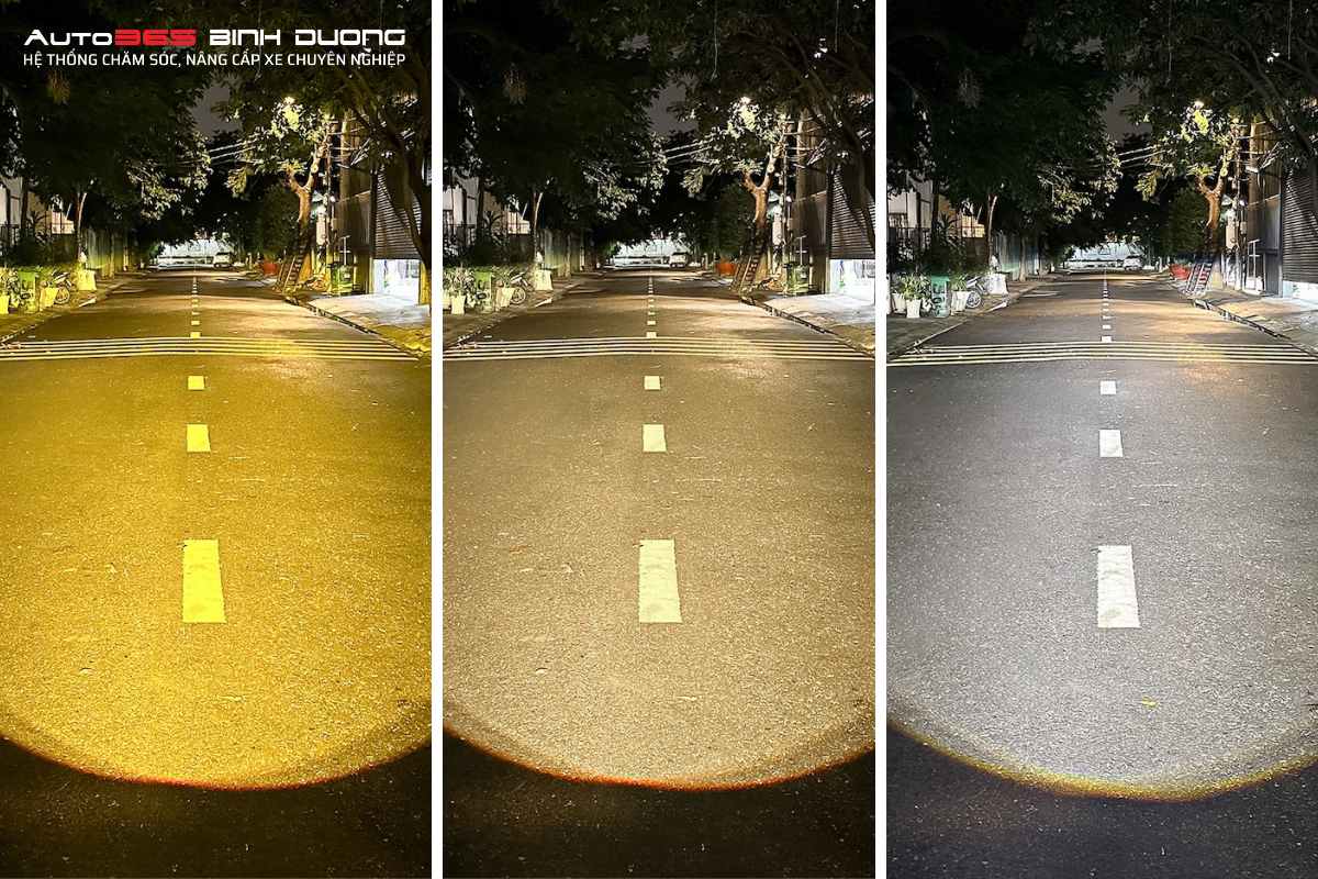 Nâng Cấp Ánh Sáng Toyota Vios Với Bi Gầm X-Light F10 2.0 - Auto365 Bình Dương Hình ảnh test ánh sáng COS bi gầm X-Light F10 2.0 2024 ở 3 nhiệt màu 3000K - 4300K - 5500K