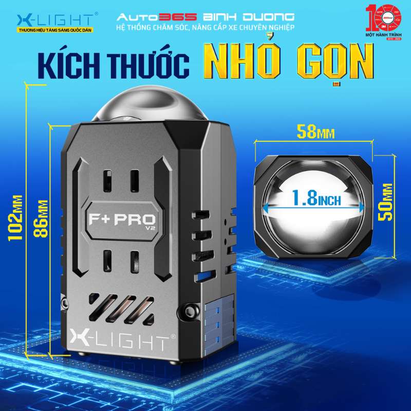 Đèn Bi Led X-Light F+ Pro V2 - Thế Hệ Thứ 2 - Auto365 Bình Dương Kích thước đèn bi LED X-Light F+ Pro V2