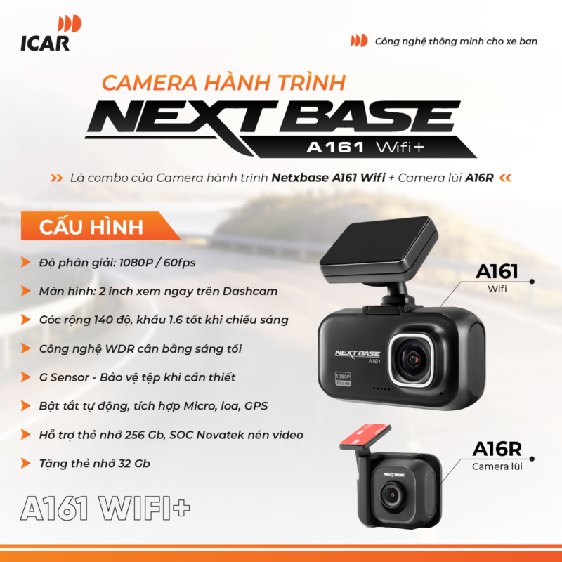 Camera Hành Trình Nextbase A161 Wifi - Auto365 Bình Dương camera hanh trinh nextbase a161 wifi 1