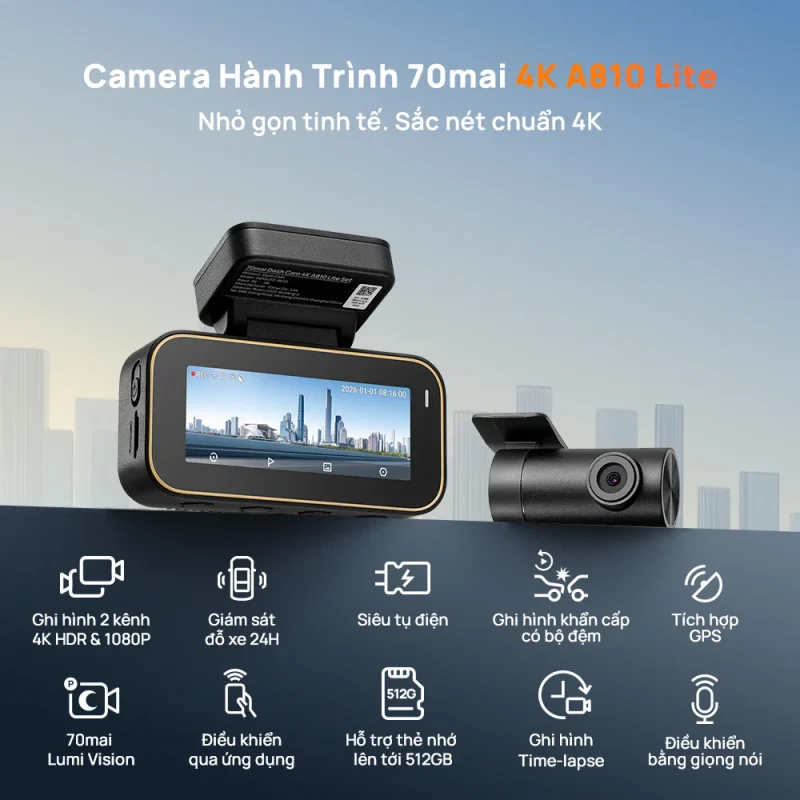 Camera Hành Trình 70Mai 4K A810 Lite - Auto365 Bình Dương 70mai 4K A810 Lite